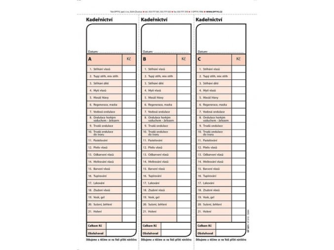 Kadeřnický blok A5, karbonová vrstva, 100 listů