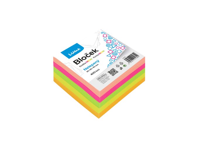 Bloček KOSTKA barevná NEON 85 x 85 x 40mm nelepená LUMA