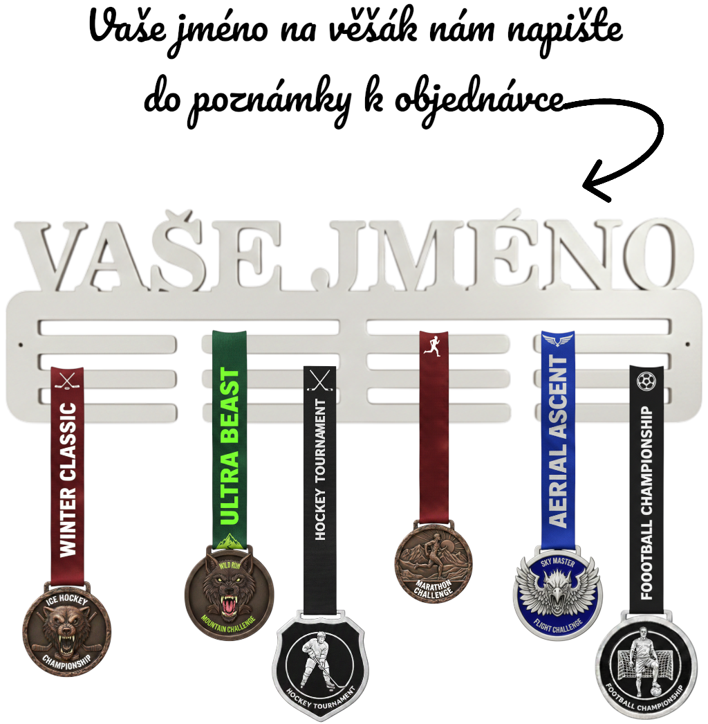 Bílý věšák na medaile