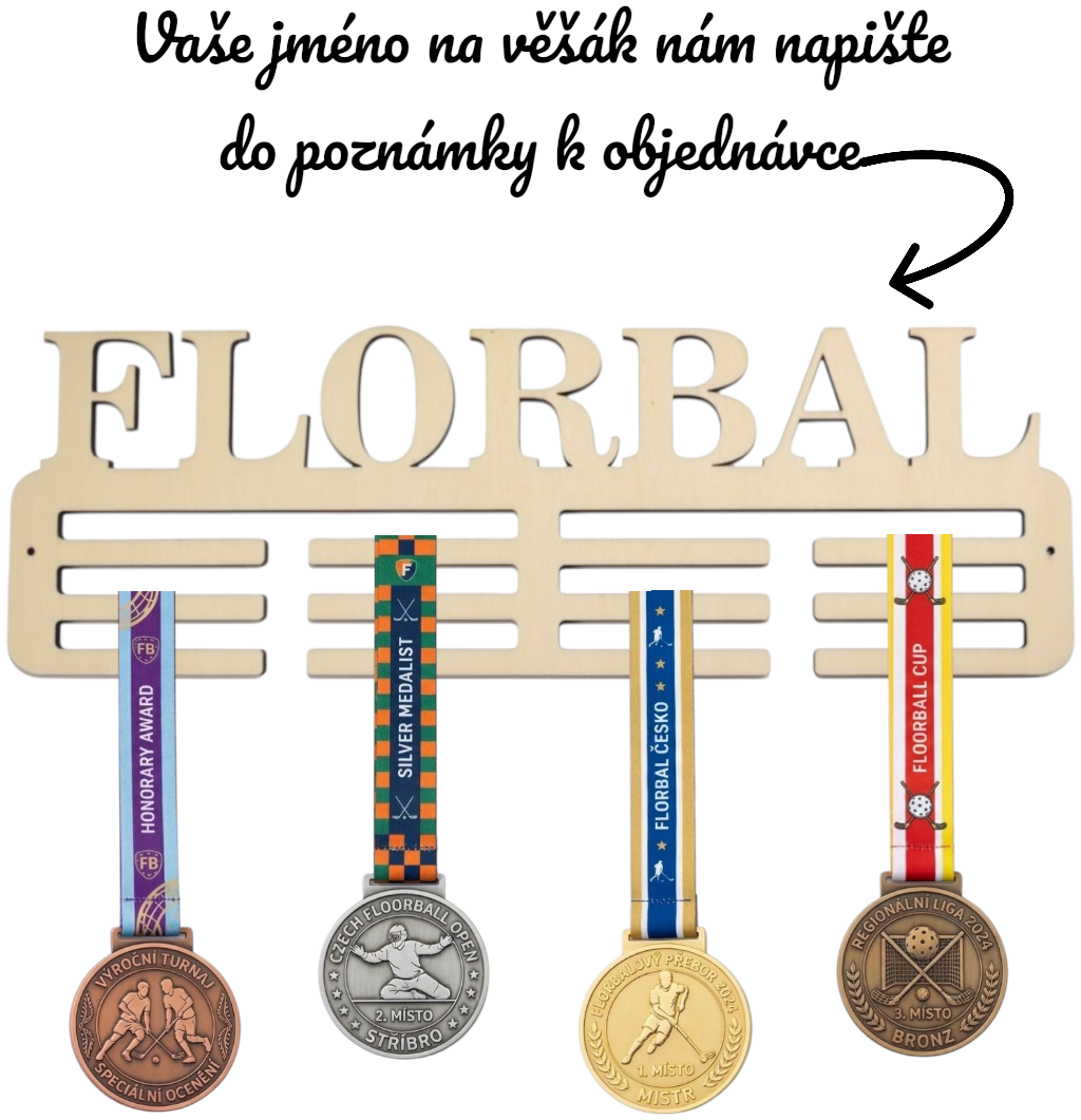 Personalizovaný věšák na medaile se jménem – ukázka produktu s medailemi