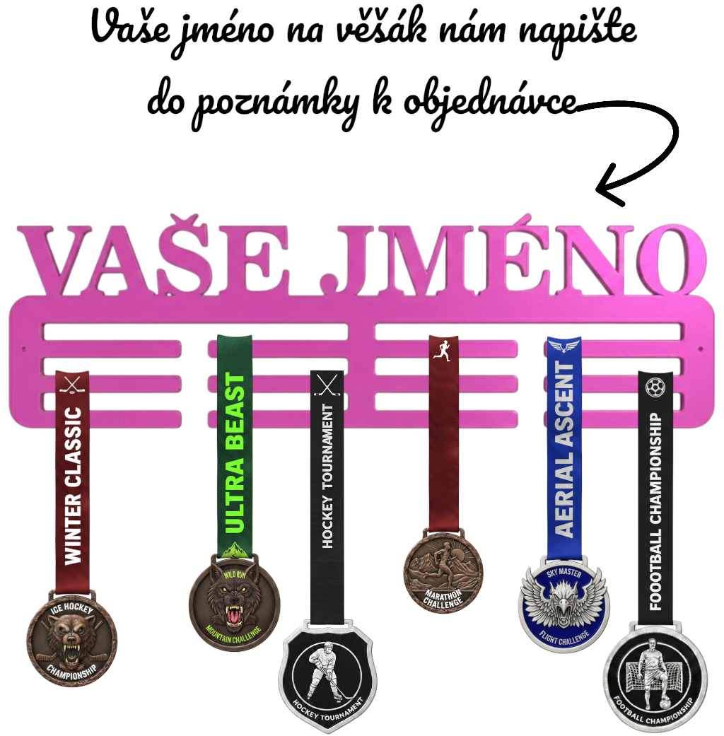 Fialový věšák na medaile