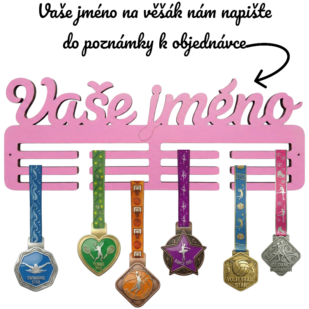 Růžový držák na medaile