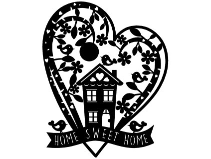 Dřevěná dekorace - vyřezávané srdce s domečkem, ČERNÁ