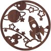 Dřevěná dekorace na zeď – vesmír a raketa, OŘECH