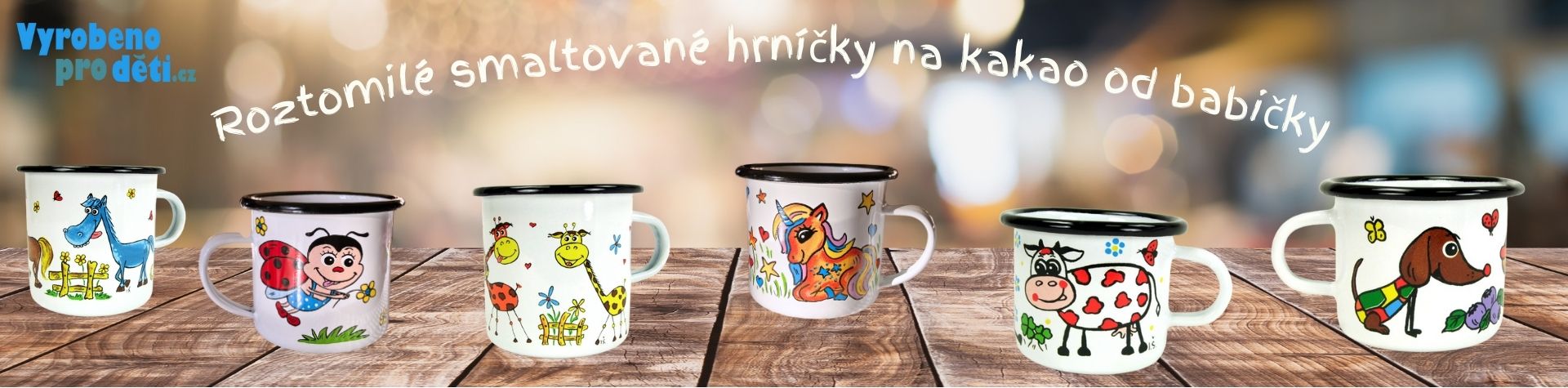 Smaltované hrnečky pro deti s originálními kresbami zviratek