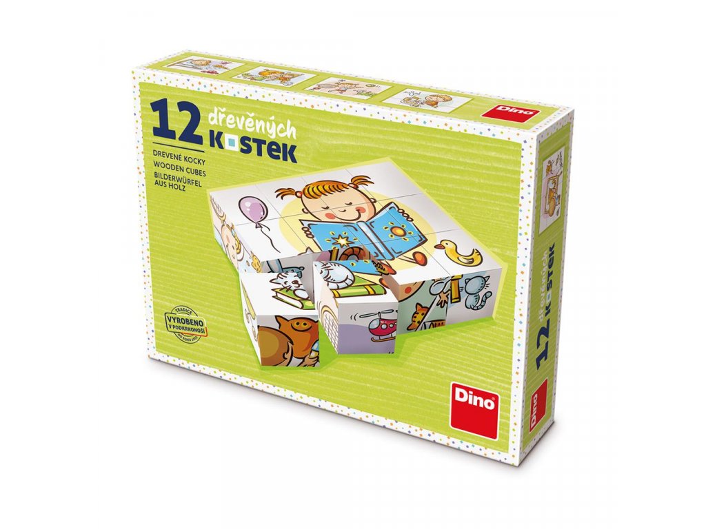 HEZKÝ DEN - dřevěné kostky 12 dílů. Geniální, jednoduchá, nadčasová, prostě všemi dětmi milovaná česká hračka.