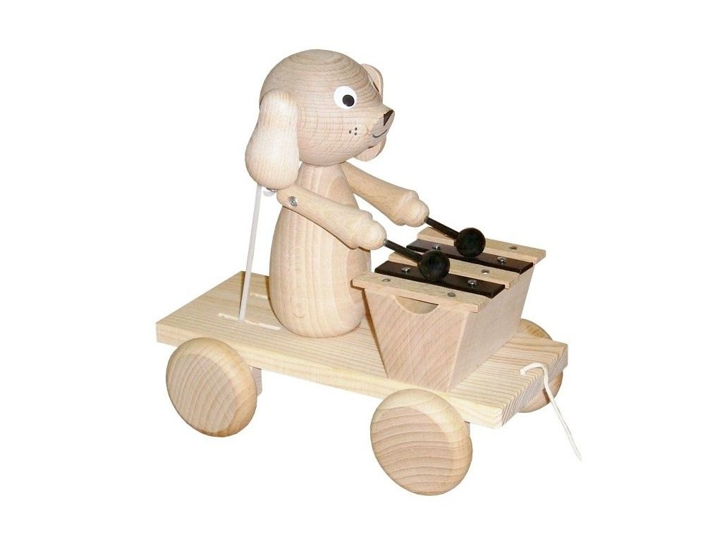 Tahací Pes s xylofonem hračka ze dřeva - natur