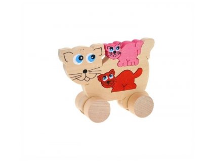 Puzzle na kolečkách hračka ze dřeva - Kočka