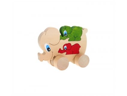 Puzzle na kolečkách hračka ze dřeva - Slon