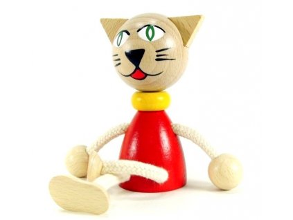 Sedací figurka hračka ze dřeva - Kočka