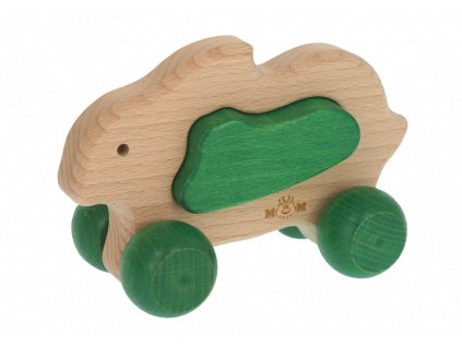 dřevěný zajíček na kolečkách pro děti