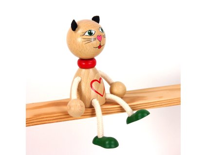 Kočka přírodní drevena figurka pro deti i dospele