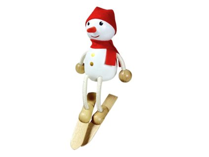 snehulak na lyzich drevena figurka