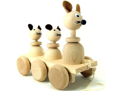 Tahací tři Myšky hračka ze dřeva - natur