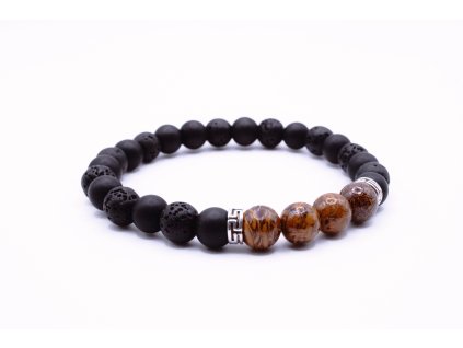 Pánský náramek z minerálů  Vyrobeno s láskou - černá láva,onyx a hnědý jaspis M4