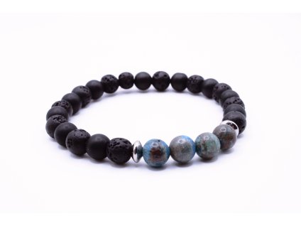 Pánský náramek z minerálů Vyrobeno s láskou - černá láva, onyx a modrý chryzokol M3
