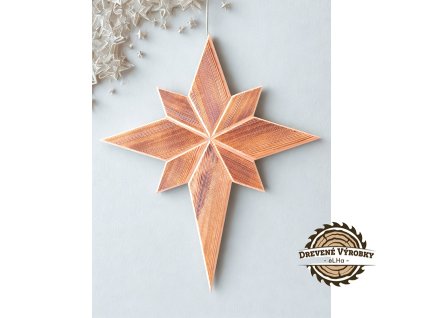 Ručne vyrobená betlehemská hviezda z lesklého smrekového dreva – prírodná vianočná dekorácia od eLHa