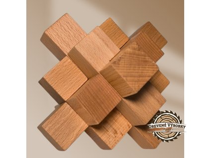 Drevený hlavolam 9-dielny – ručne vyrobená logická hra eLHa, originálny handmade výrobok Slovensko