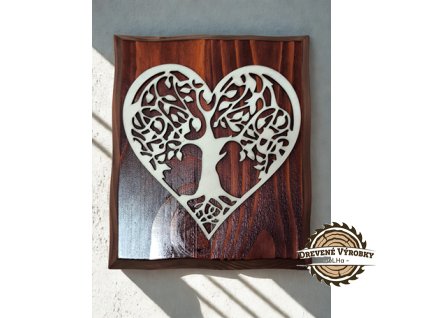 Symbolický obraz Strom života v srdci – dekorácia z masívneho dreva s dušou