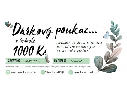 Tištěný dárkový poukaz 1000 Kč Výrobky od Páji