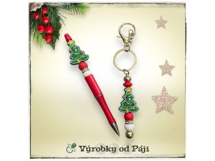 "Přívěsek + propiska" - vánoční stromeček