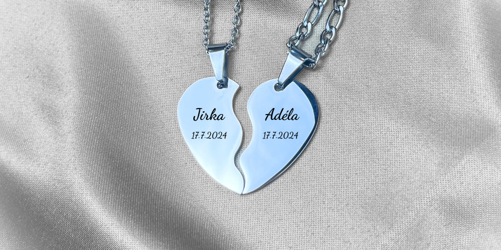 Párový náhrdelník půlené srdce