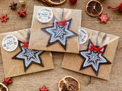 Vyšívaný krajkový perníček hnědé hvězda 1 kus