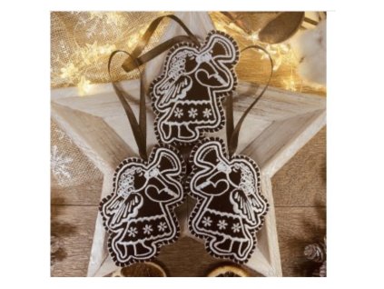 Vyšívané vánoční ozdoby ve tvaru perníčků.Hnědé vyšívané vánoční perníčky.Ozdoba na stromeček nebo dekorace.