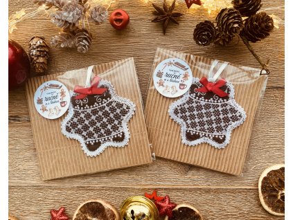 Vyšívaný krajkový perníček hnědé hvězda 1 kus