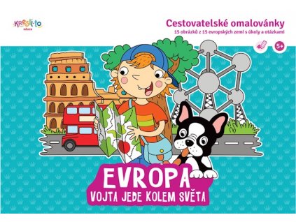 Cestovatelské edukativní omalovánky pro děti od 5 let Kresli.to - série Vojta jede do světa - Evropa