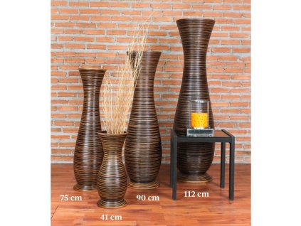 VYSOKÁ DŘEVĚNÁ DEKORATIVNÍ VÁZA HNĚDÁ ZVON