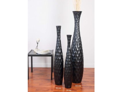 VYSOKÁ DŘEVĚNÁ DEKORATIVNÍ VÁZA LOMENÁ ČERNÁ
