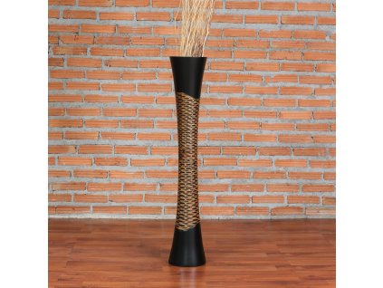 VYSOKÁ DŘEVĚNÁ DEKORATIVNÍ VÁZA HNĚDÁ VYŘEZÁVANÁ