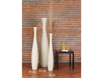 VYSOKÁ DŘEVĚNÁ DEKORATIVNÍ VÁZA KRÉMOVÁ