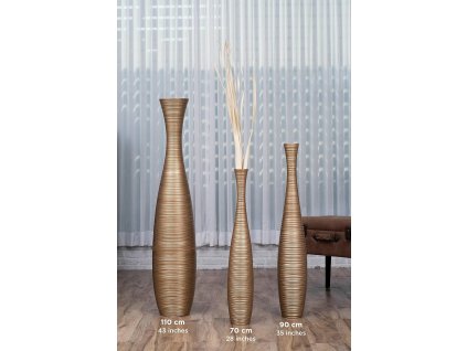 VYSOKÁ DŘEVĚNÁ DEKORATIVNÍ VÁZA ZLATÁ