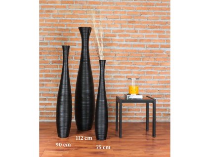 VYSOKÁ DŘEVĚNÁ DEKORATIVNÍ VÁZA ČERNÁ