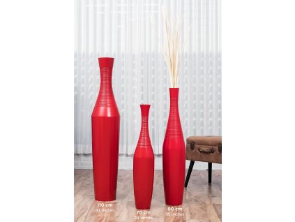 VYSOKÁ DŘEVĚNÁ DEKORATIVNÍ VÁZA ČERVENÁ II