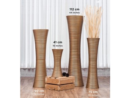 VYSOKÁ DŘEVĚNÁ DEKORATIVNÍ VÁZA ZLATÁ X