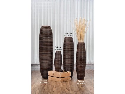 VYSOKÁ DŘEVĚNÁ DEKORATIVNÍ VÁZA BARELOVÁ HNĚDÁ