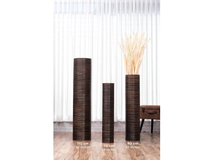 VYSOKÁ DŘEVĚNÁ DEKORATIVNÍ VÁZA HNĚDÁ VÁLCOVÁ