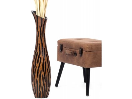 VYSOKÁ DŘEVĚNÁ DEKORATIVNÍ VÁZA HNĚDÁ VYŘEZÁVANÁ, VÝŠKA