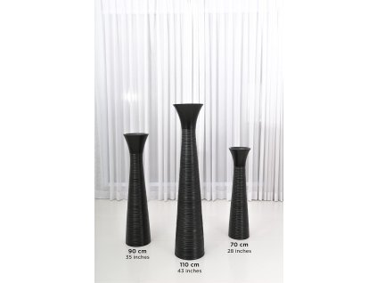 VYSOKÁ DŘEVĚNÁ DEKORATIVNÍ VÁZA AFRIKA ČERNÁ