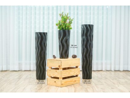 VYSOKÁ DŘEVĚNÁ DEKORATIVNÍ VÁZA ČERNÁ VLNA