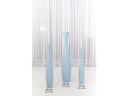 VYSOKÁ DŘEVĚNÁ DEKORATIVNÍ VÁZA SVĚTLE MODRÁ