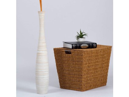 VYSOKÁ DŘEVĚNÁ DEKORATIVNÍ VÁZA BÍLÁ STRUKTURA