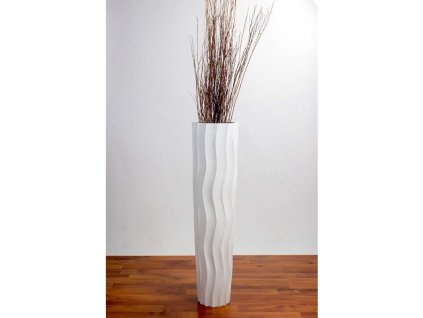 VYSOKÁ DŘEVĚNÁ DEKORATIVNÍ VÁZA BÍLÁ VLNA