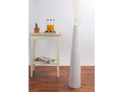 VYSOKÁ DŘEVĚNÁ DEKORATIVNÍ VÁZA BÍLÁ TEXTURA KUŽEL