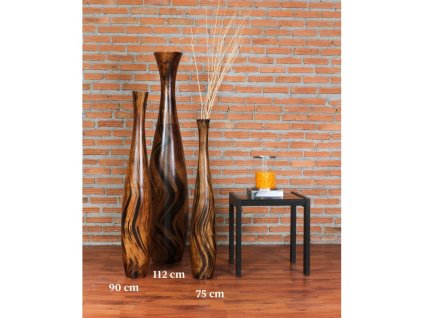 VYSOKÁ DŘEVĚNÁ DEKORATIVNÍ VÁZA HNĚDÁ TEXTURA