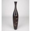 VYSOKÁ DŘEVĚNÁ DEKORATIVNÍ VÁZA HNĚDÁ ZDOBENÁ