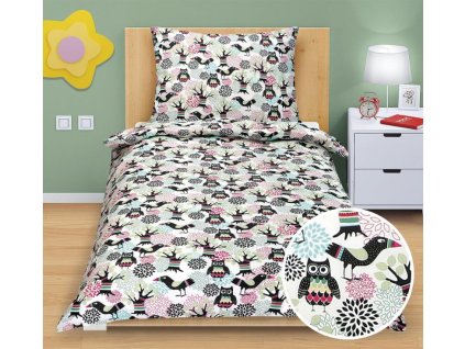 povleceni bavlnene junior sova a ptacek detsky motiv 140x200 70x90 cm